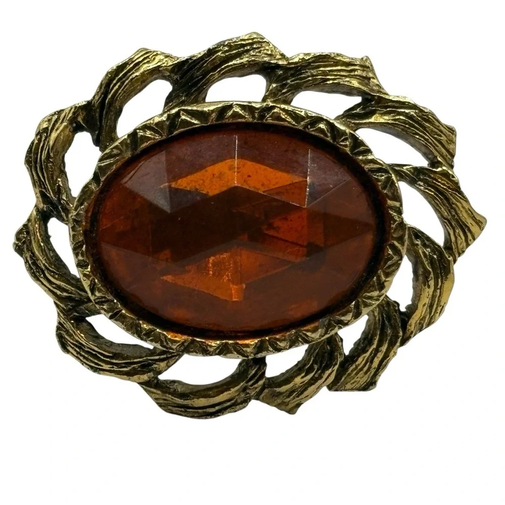 Vtg Cufflinks Harvey Avedon Orange Rhinestone Gold Tone US Pat‎ 2920363 Oval
